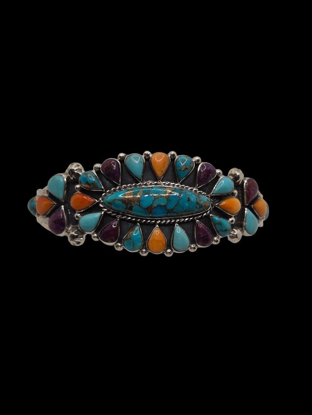 Artisan Multi-Stone Turquoise Matrix Cuff Silver Native Style